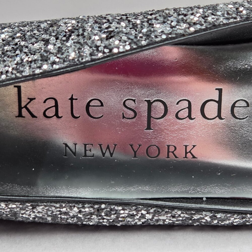 Kate Spade Buckle Up Glitter Flats - Black Silver, Size: 8 B - Picture 6 of 7